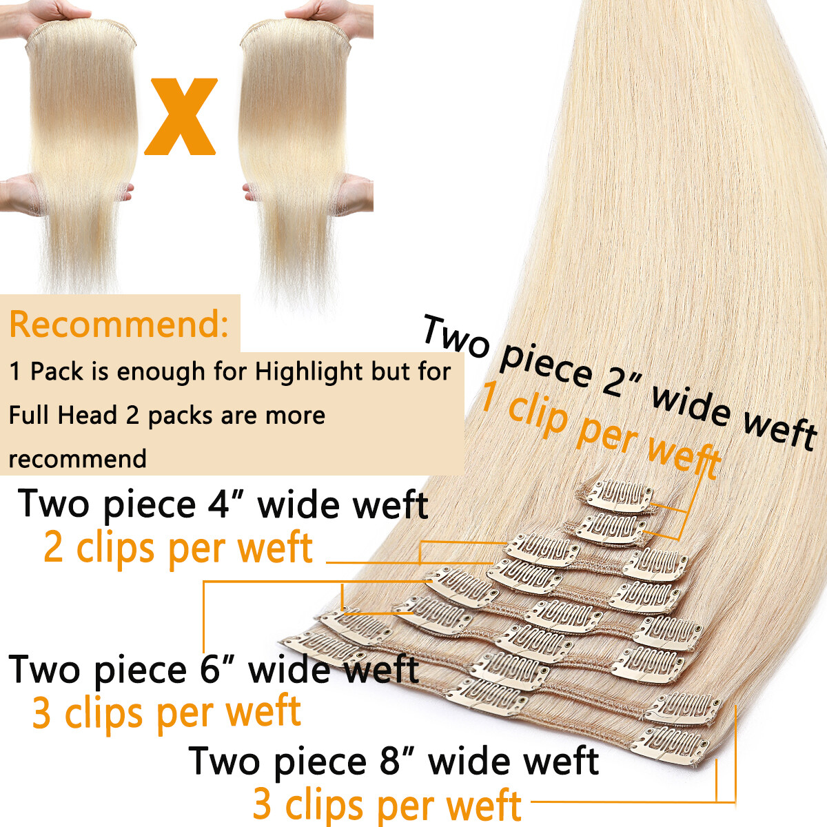 Highlight Clip In 100% Remy Human Hair Extentions 8PCS Full Head CLEARANCE Weft