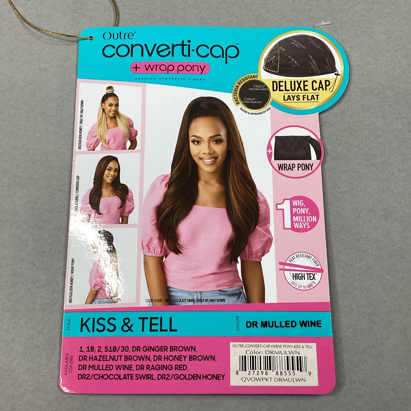 Converti-Cap + Wrap Pony Kiss & Tell #DR Mulled Wine Black Premium Synthetic Wig