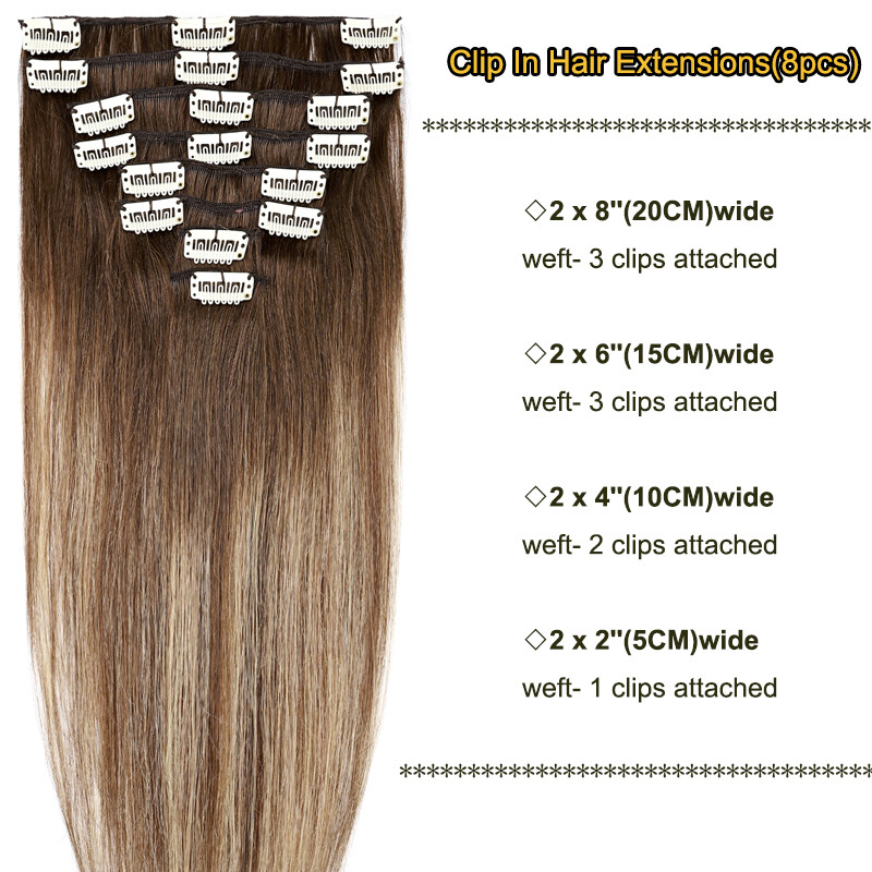 Clip In Extensions Clip On 100% Real Human Hair Extensions Full Head Balayage US