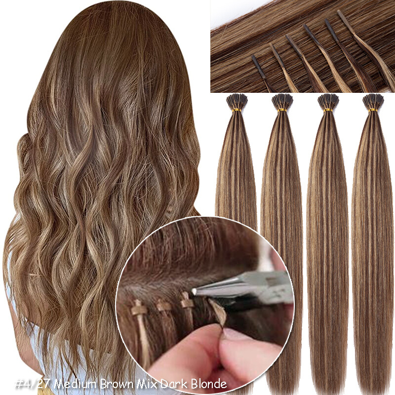Stick I Tip Russian Hair Extensions Real Remy Human Hair 50/100Strands Long 24″