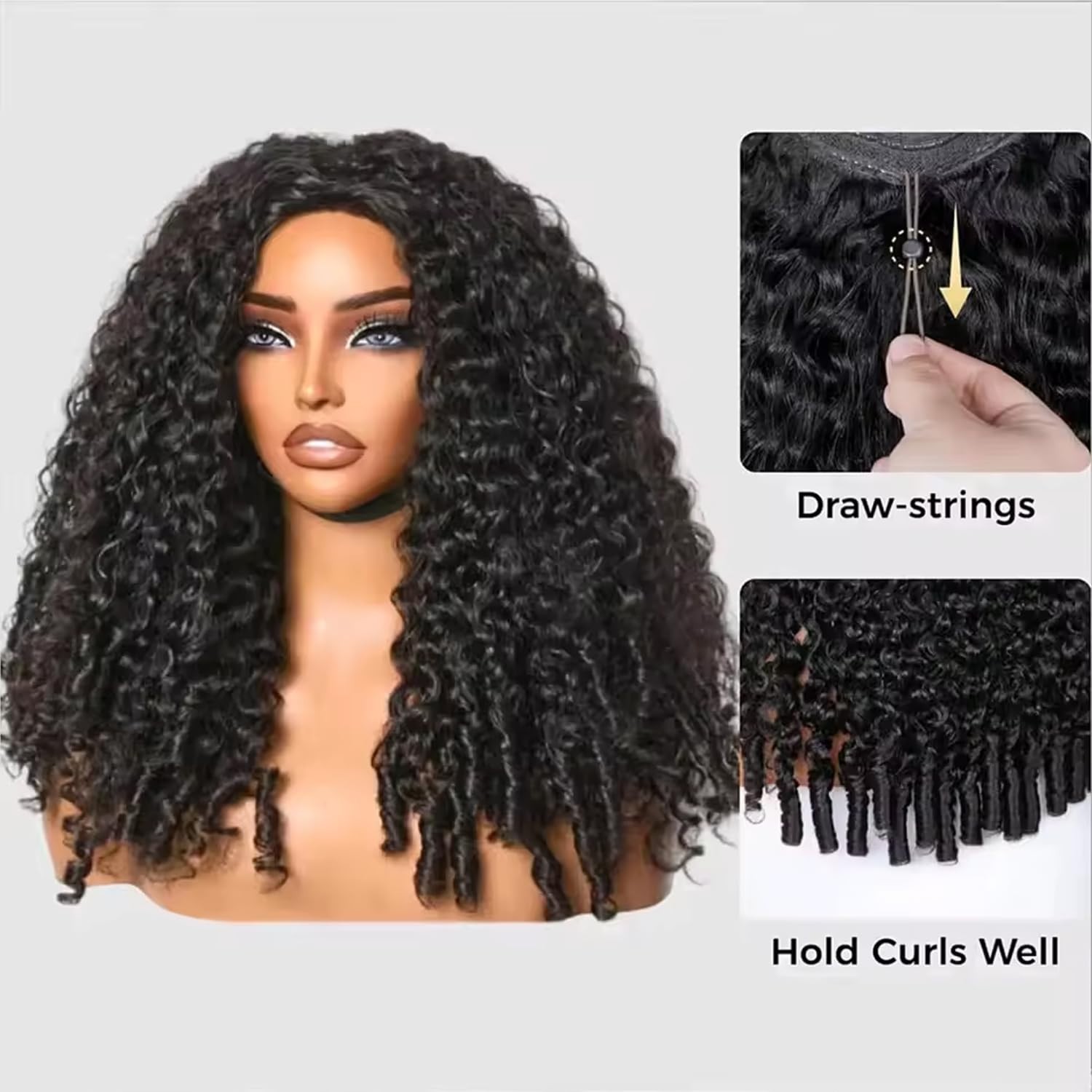200 Density Curly Half Wig Human Hair 22″ Seamless Flip Over Glueless Wear & Go