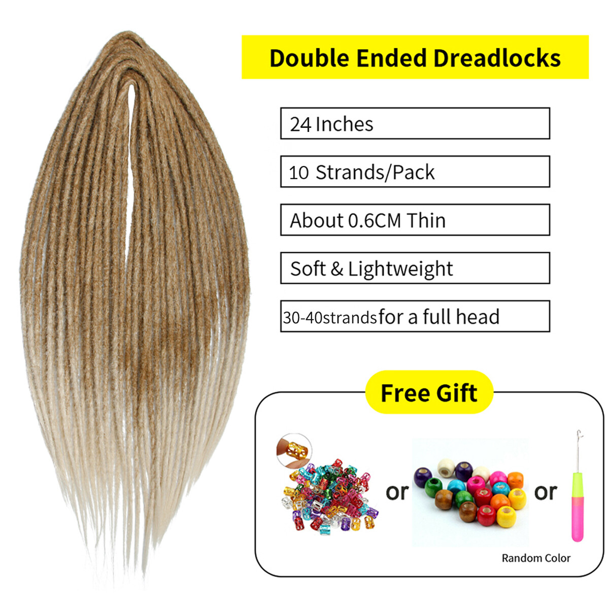24″ Soft Thin 0.6cm Double Ended Dreadlocks Synthetic Braid DE Dreads Extensions