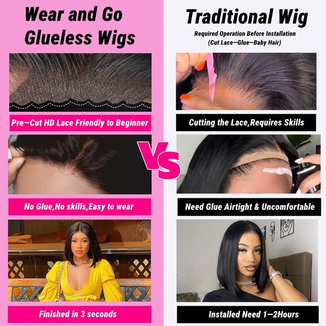 Wear and Go Glueles Wig Human HairStraigh Wig 4×4 Lace Front Wig for Women