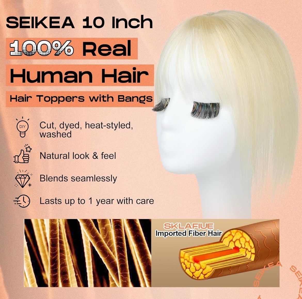 Real Human Hair, 10″ Clip in Bangs Hand-tied Base Natural Realistic Blonde