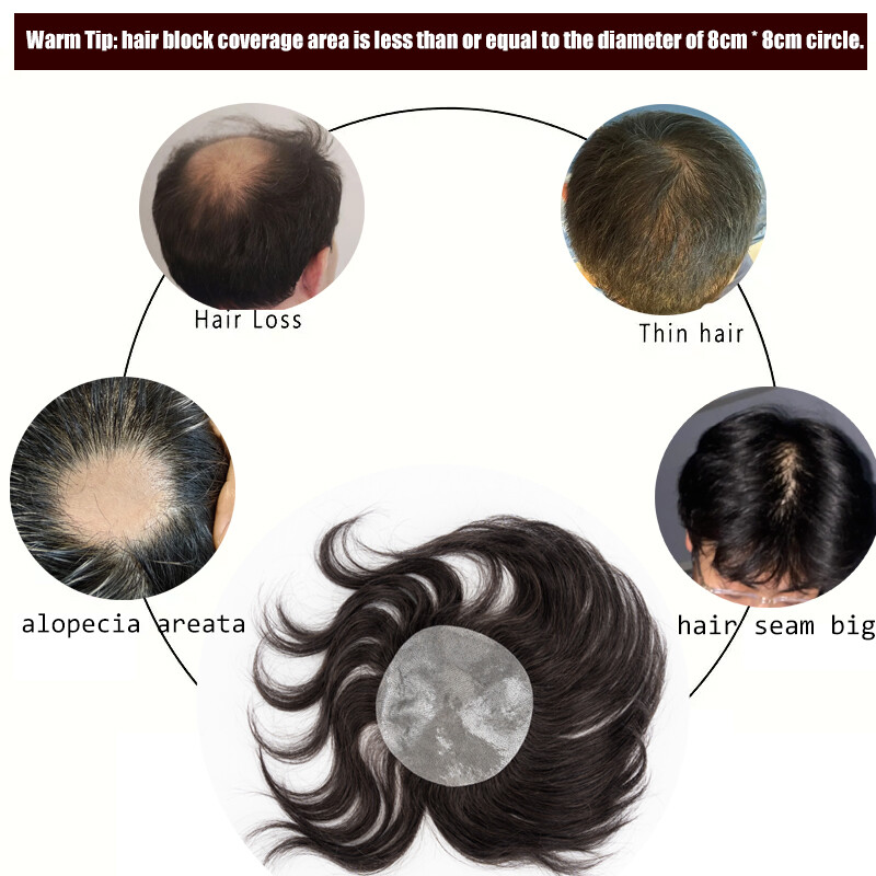 Thin Skin PU Toupee Human Hair Patch Full PU Skin Base Cover-Up Topper Pieces US