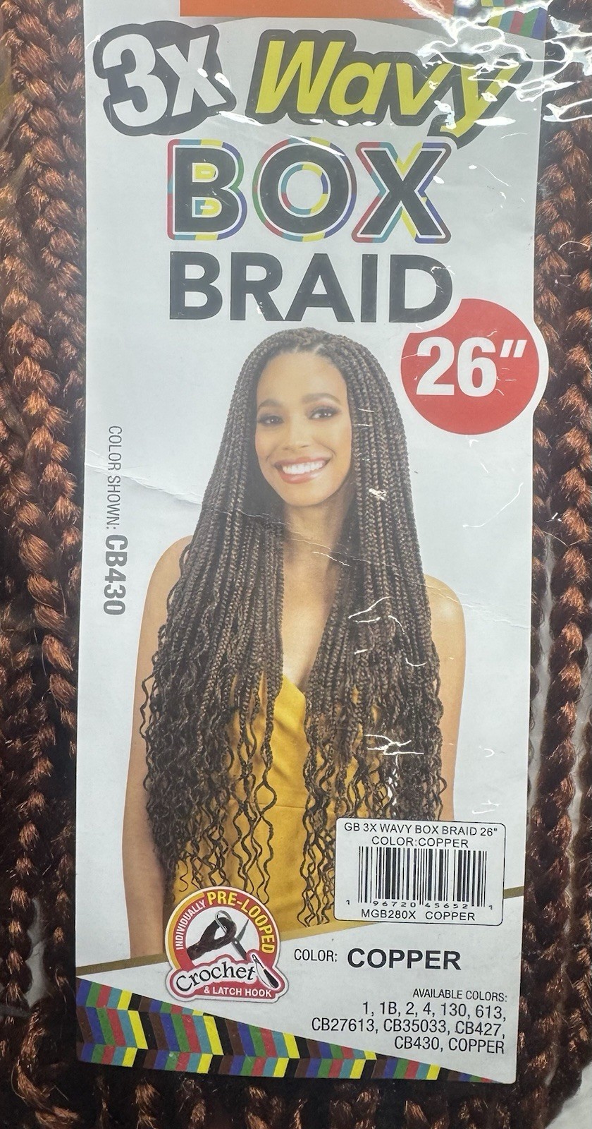 3X WAVY Box Braid 26”- Copper, Individually Pre-Looped, Wavy Braids, New