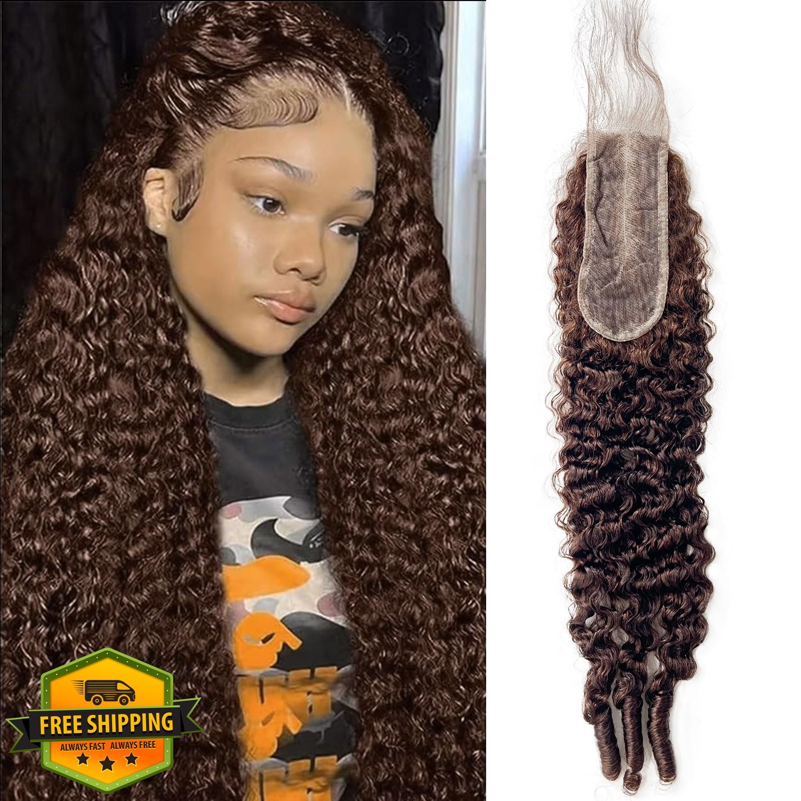 MOOTAFUL 2×6 Closure 20 Inch Chocolate Brown Curly