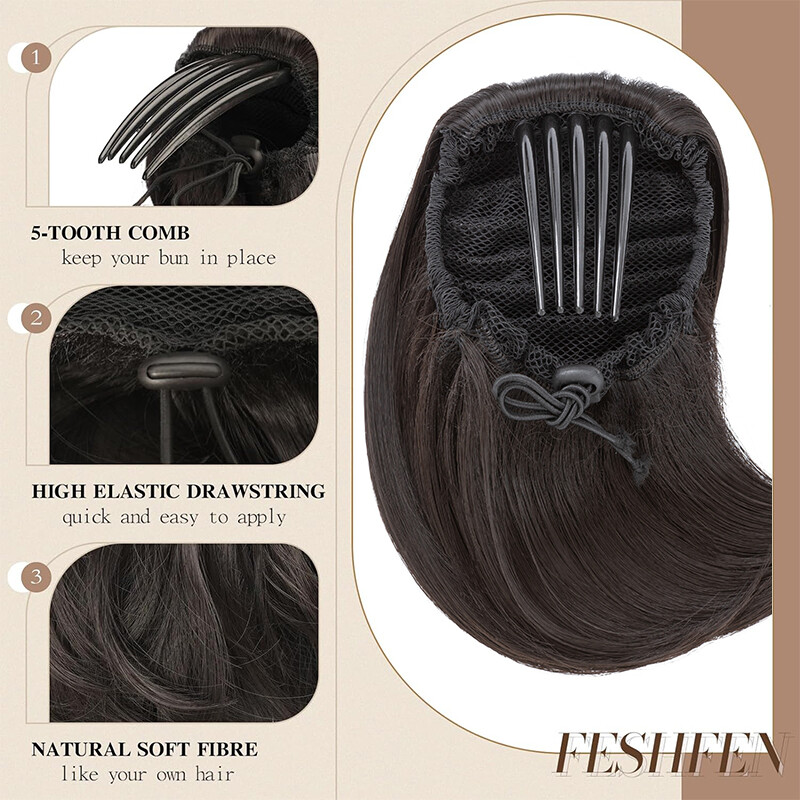 LARGE THICK Straight Scrunchie Comb Clip Bun Updo Lady Hair Piece Extensions US