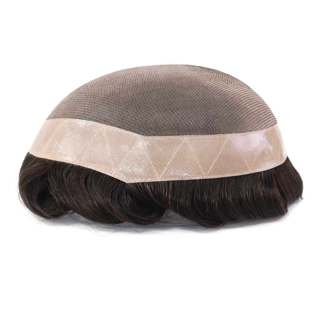 Toupee Mens Hair Replacement System Fine Mono Black Hair Pieces #1B
