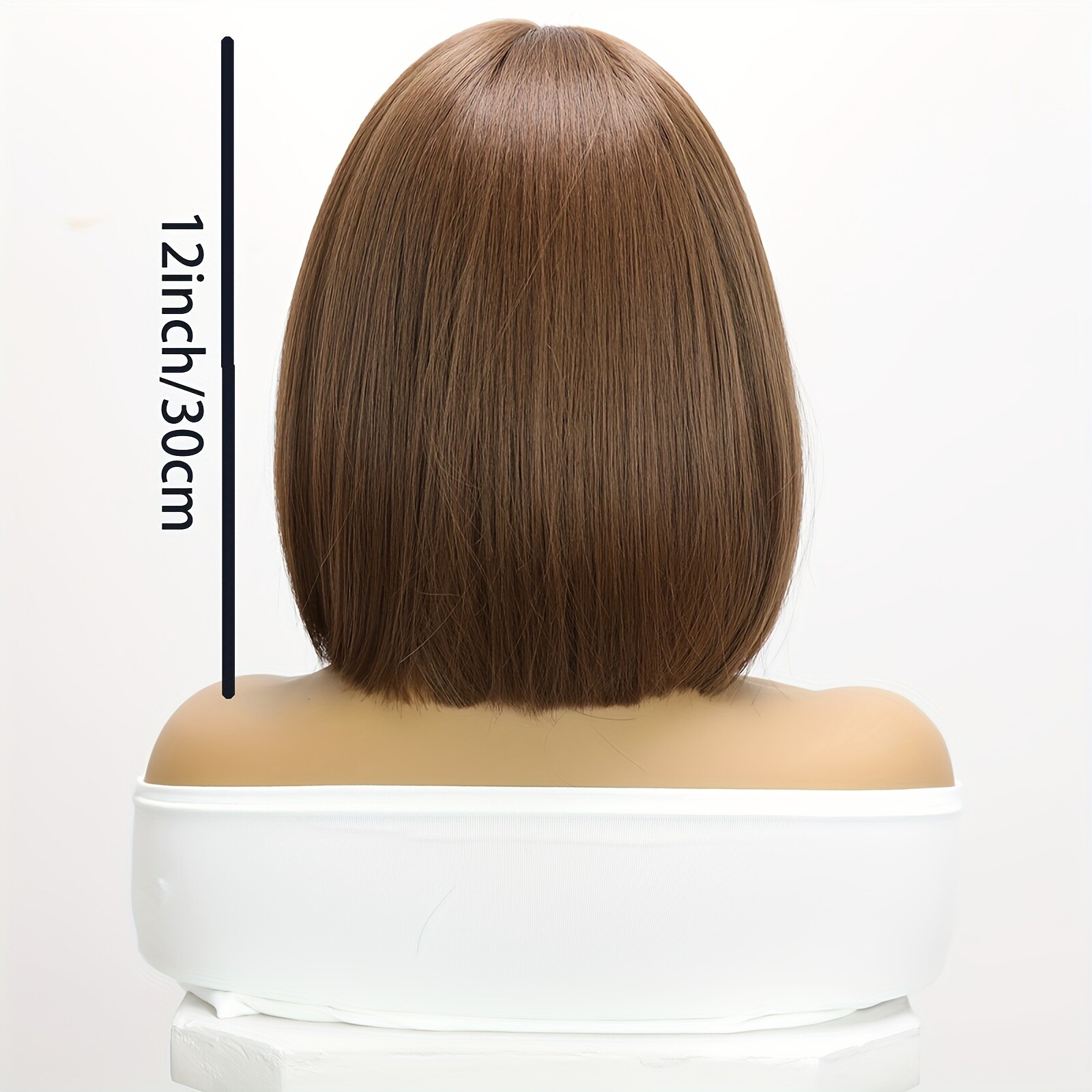 12″ Light Brown Bangs Wig Ladies Daily Wear Party Synthetic Hair Adjustable