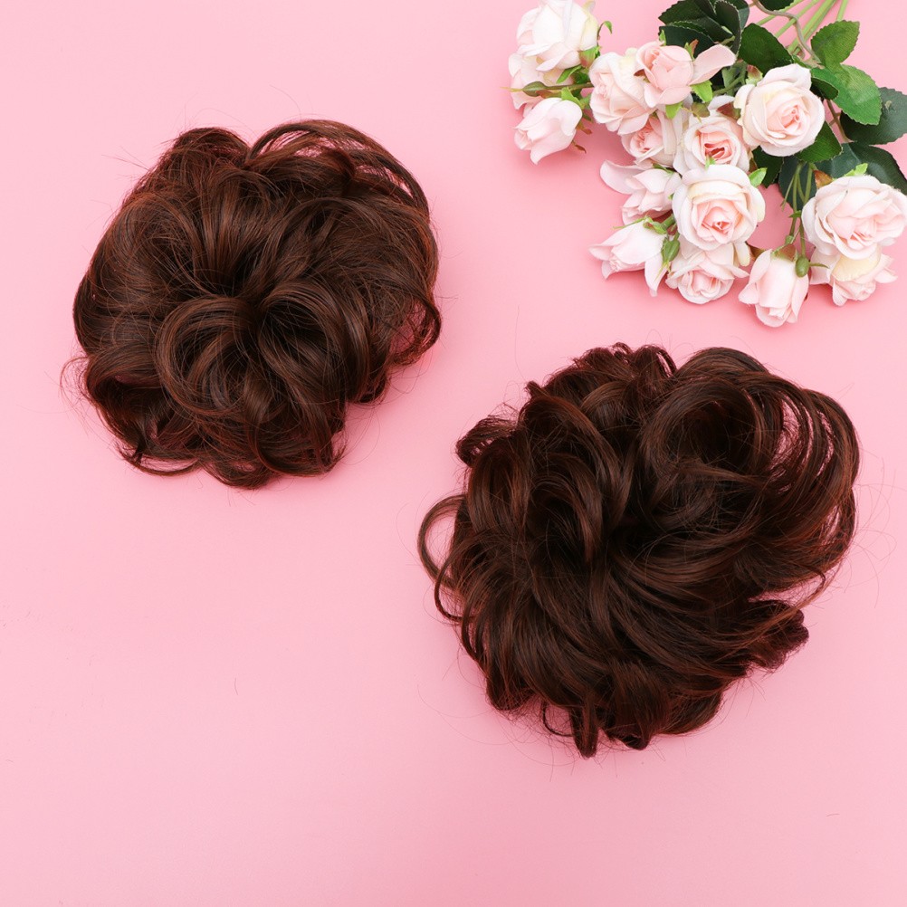 2Pcs Hair Chignon Wig Light Brown Synthetic Hair Bun for Elegant Ponytail Volume