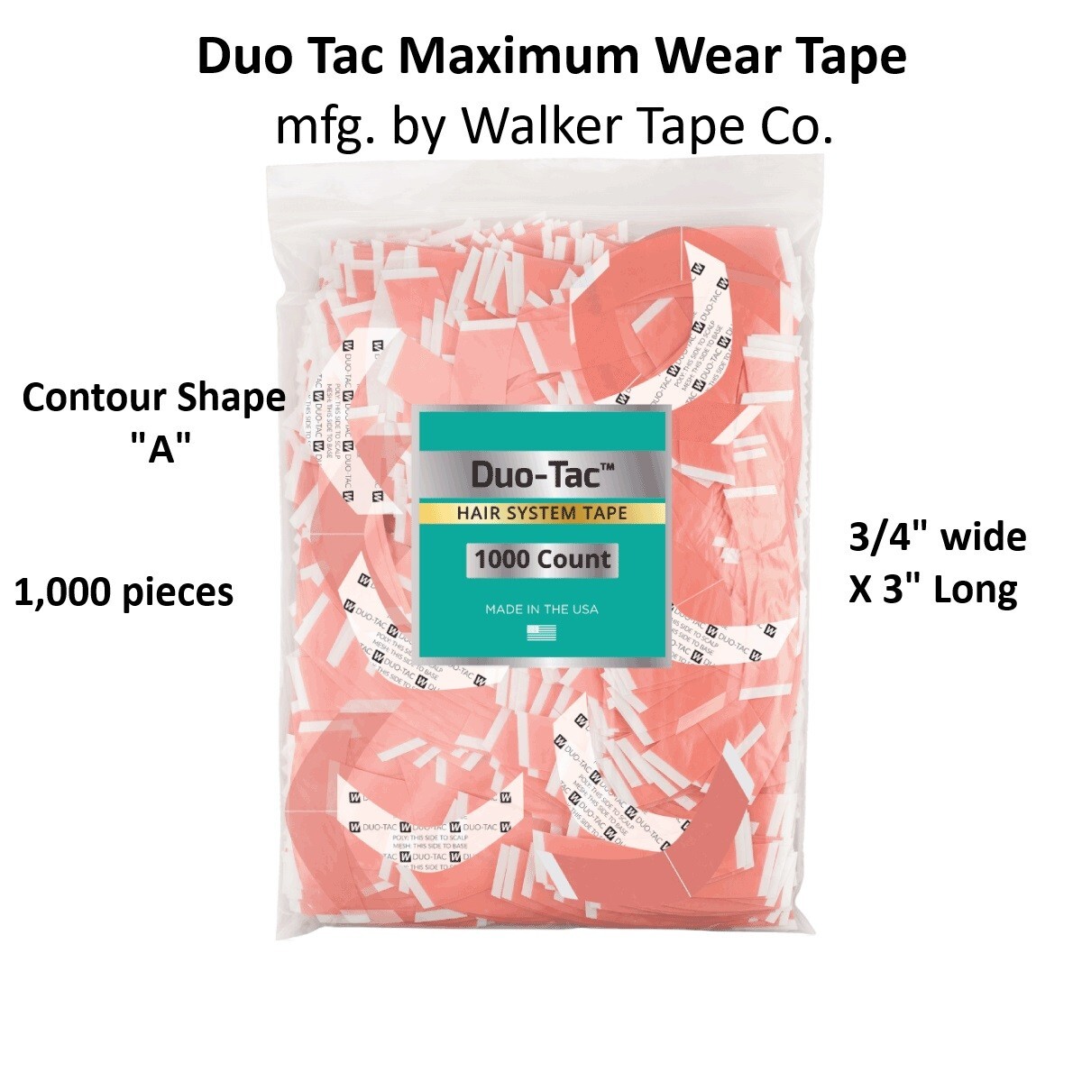 Duo Tac Maximum Wear Tape Bulk Bags 1000 pieces Contour Shape A by Walker Tape