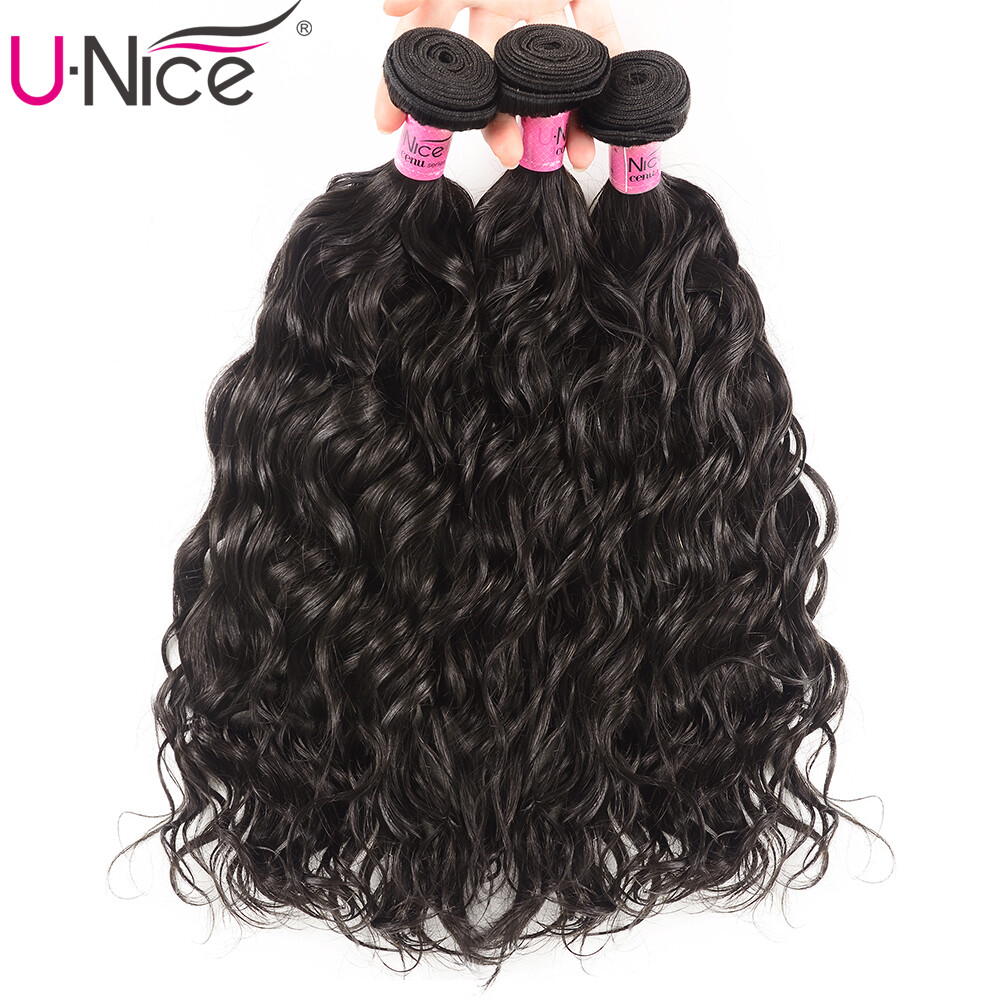 UNice Peruvian Natural Wave 3 Bundles Human Hair Extensions With Lace Closure US