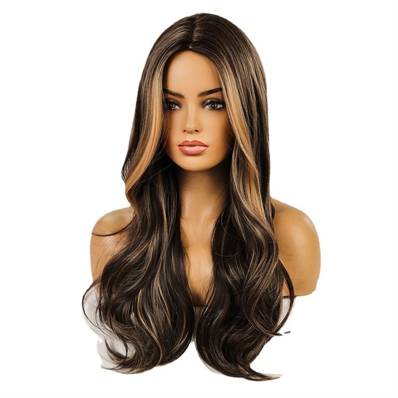Women Ombre Black Brown With Blonde Highlights Wavy Long Hair Fashion Daily Wigs