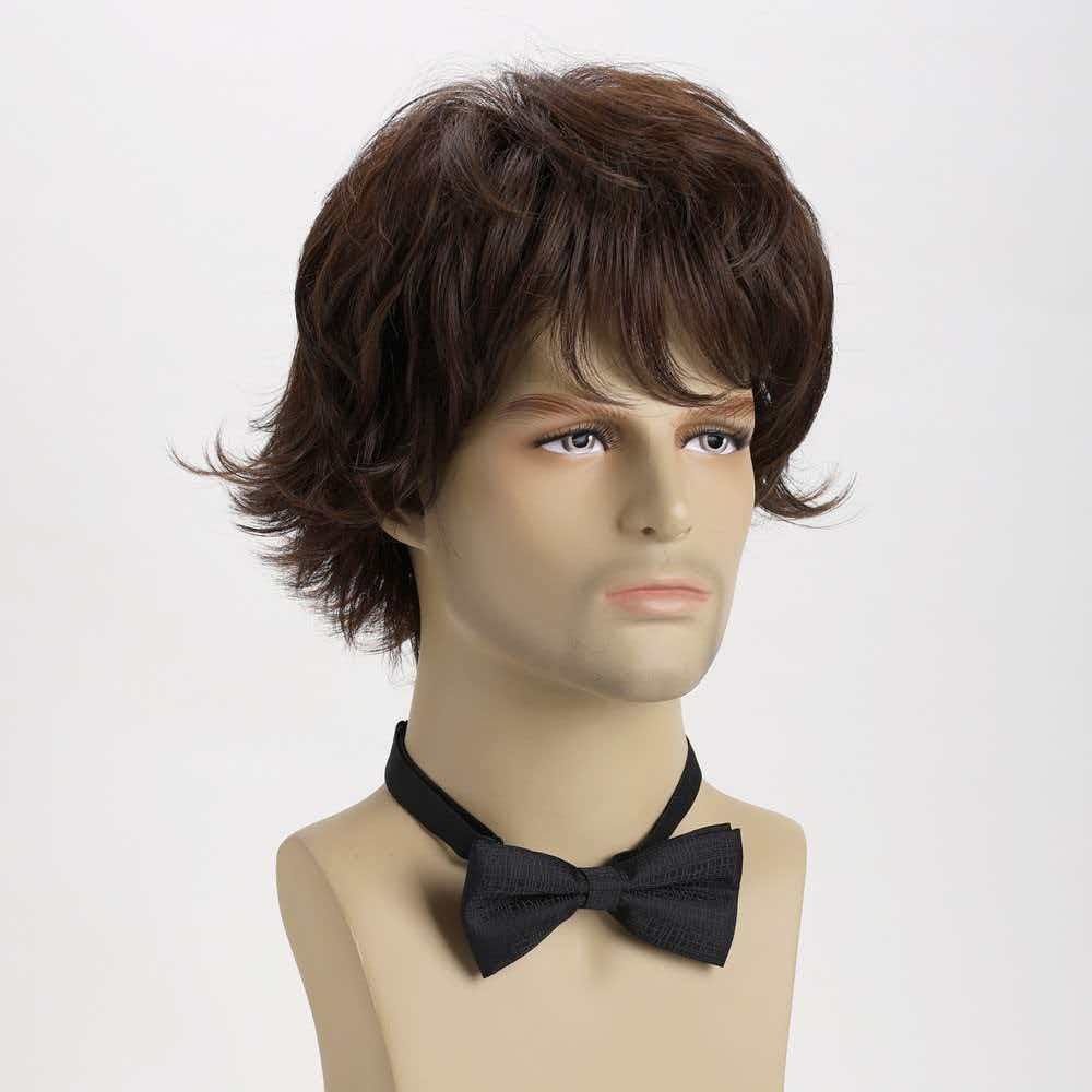 12in Men Short Wavy Brown Wig Full Heat Resistant Synthetic Cosplay Party