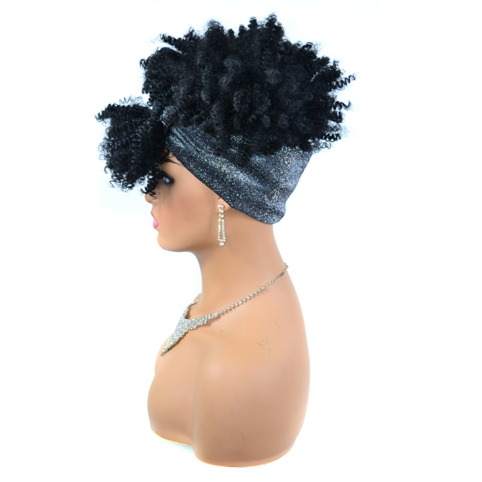 African Headband Wigs Afro Kinky Curly Hair Wrap Wigs with Bangs for Black Women