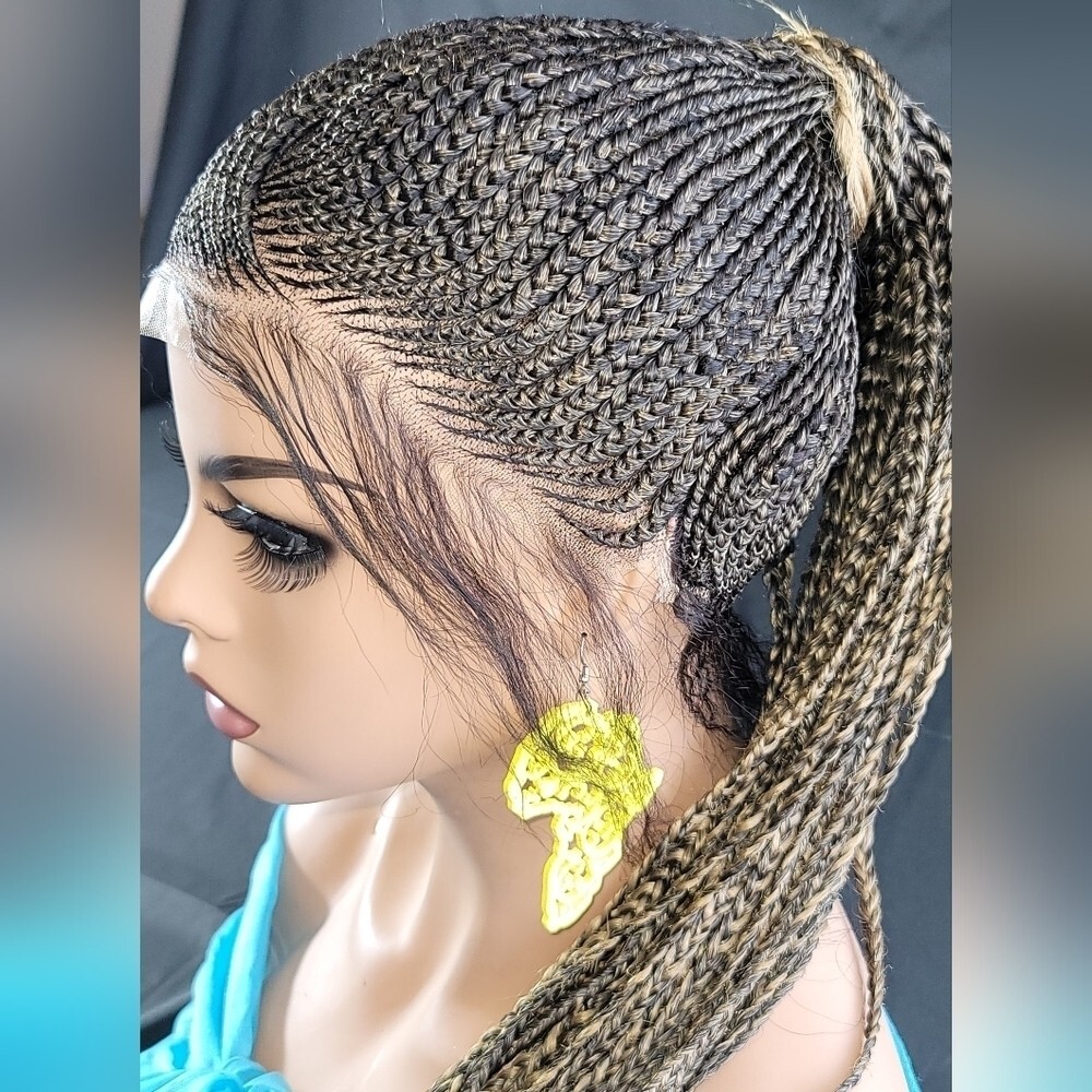 Braided Wig Full Lace 24″ 2/27 Ombre Micro Braids Glueless Ponytail w/ Baby Hair