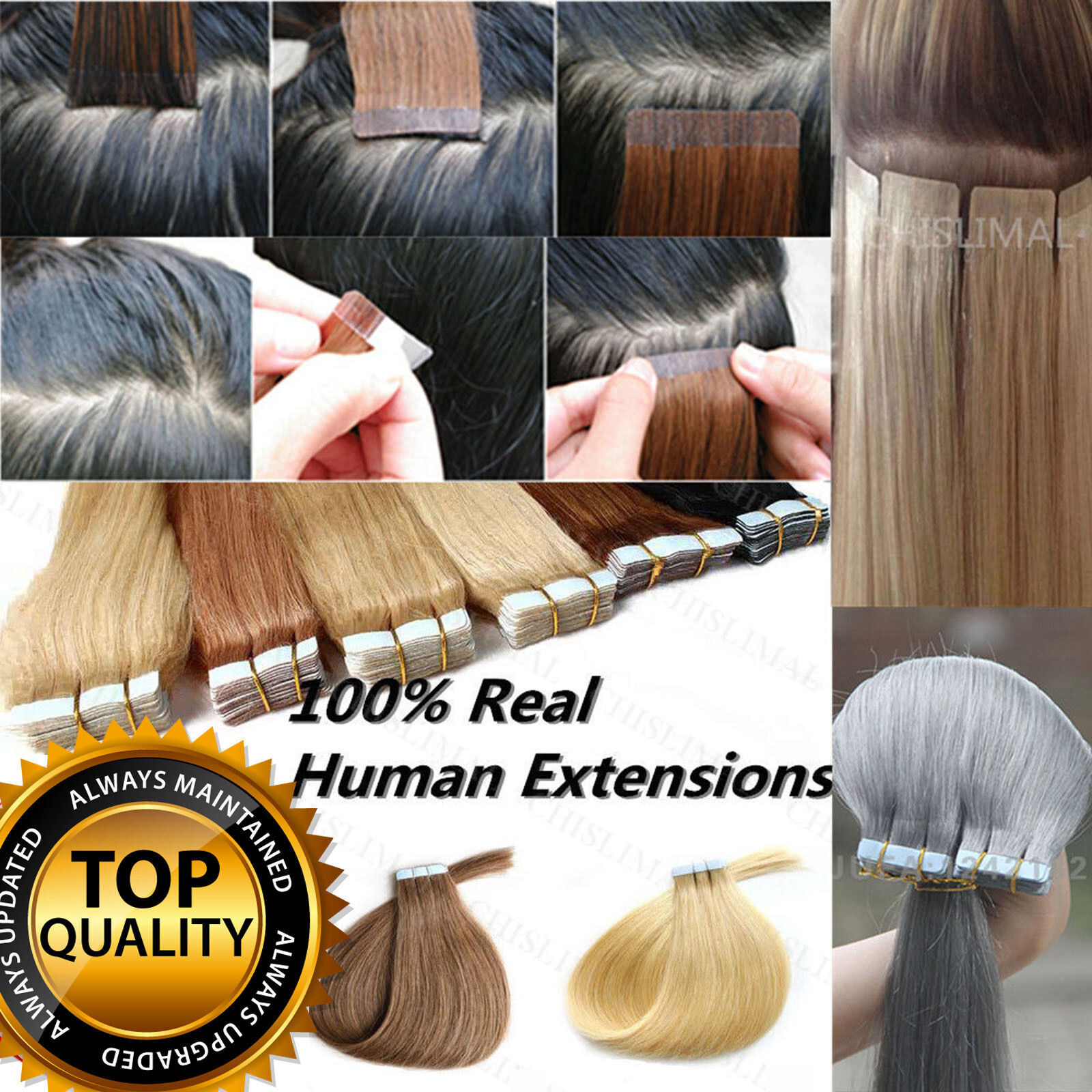 Invisible Tape in Real Human Hair Extensions SkinWeft Adhesive Tape-on Remy Hair