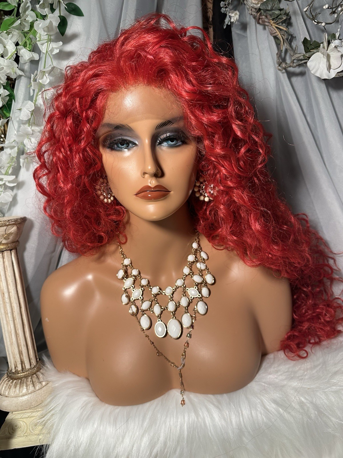 WOW!! 26”BRIGHT RED ORANGE CURLY BEAUTY, WHOLE LACE TOP W/FREE PARTING, 💕