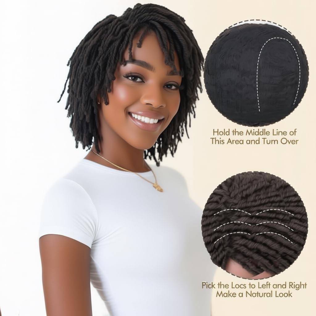Short Dreadlock Wig Synthetic Afro Twist Braided Full Machine Made Glueless