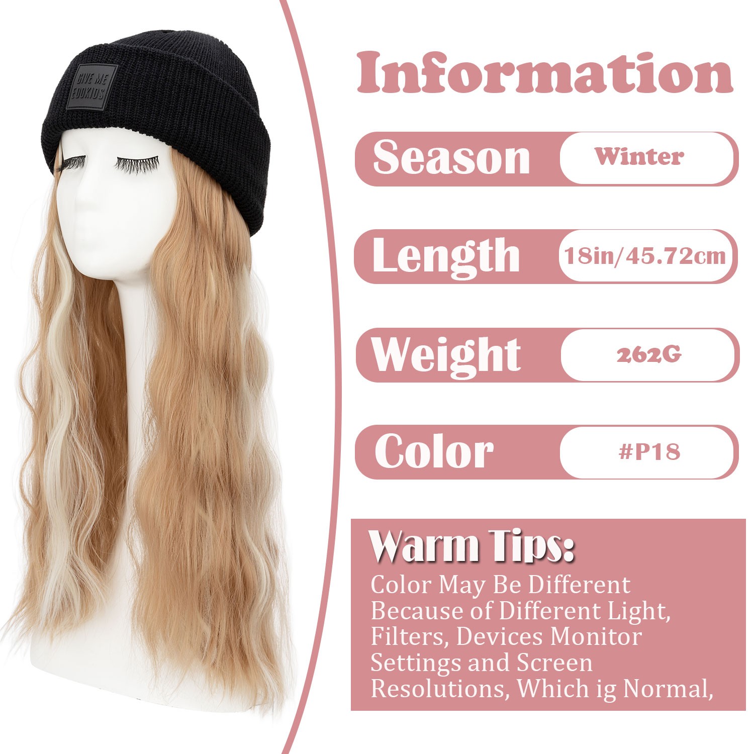 Winter Wig Hat with Hair Attached for Women Knitted Beanie Wigs Winter Hat Warm