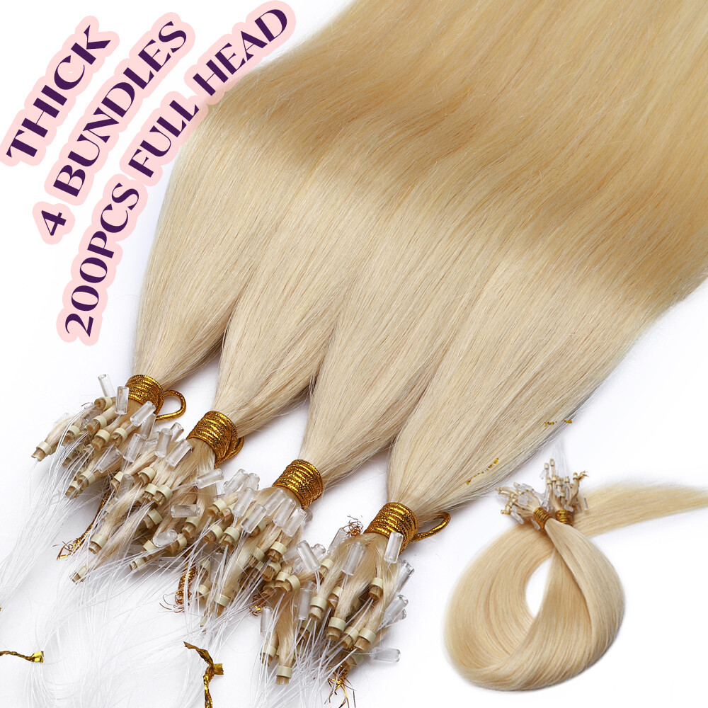14”-24” Micro Beads Ring Loop Human Remy Hair Extensions 1g Ashy Blending 200S