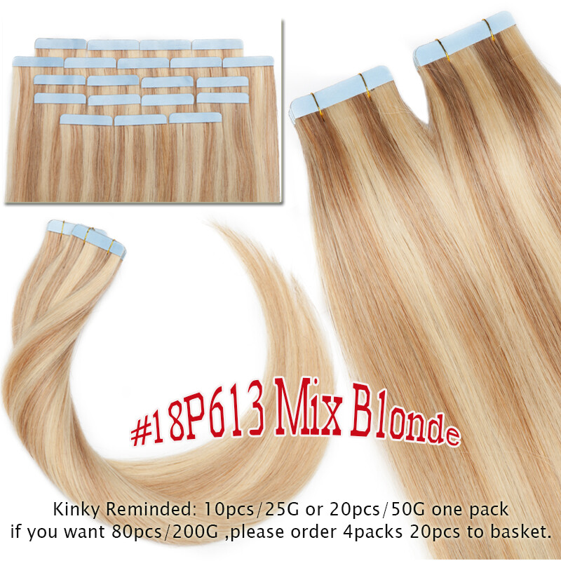 Thick 200g 80pcs Tape In Remy Human Hair Extensions Skin Weft FULL HEAD BLONDE F