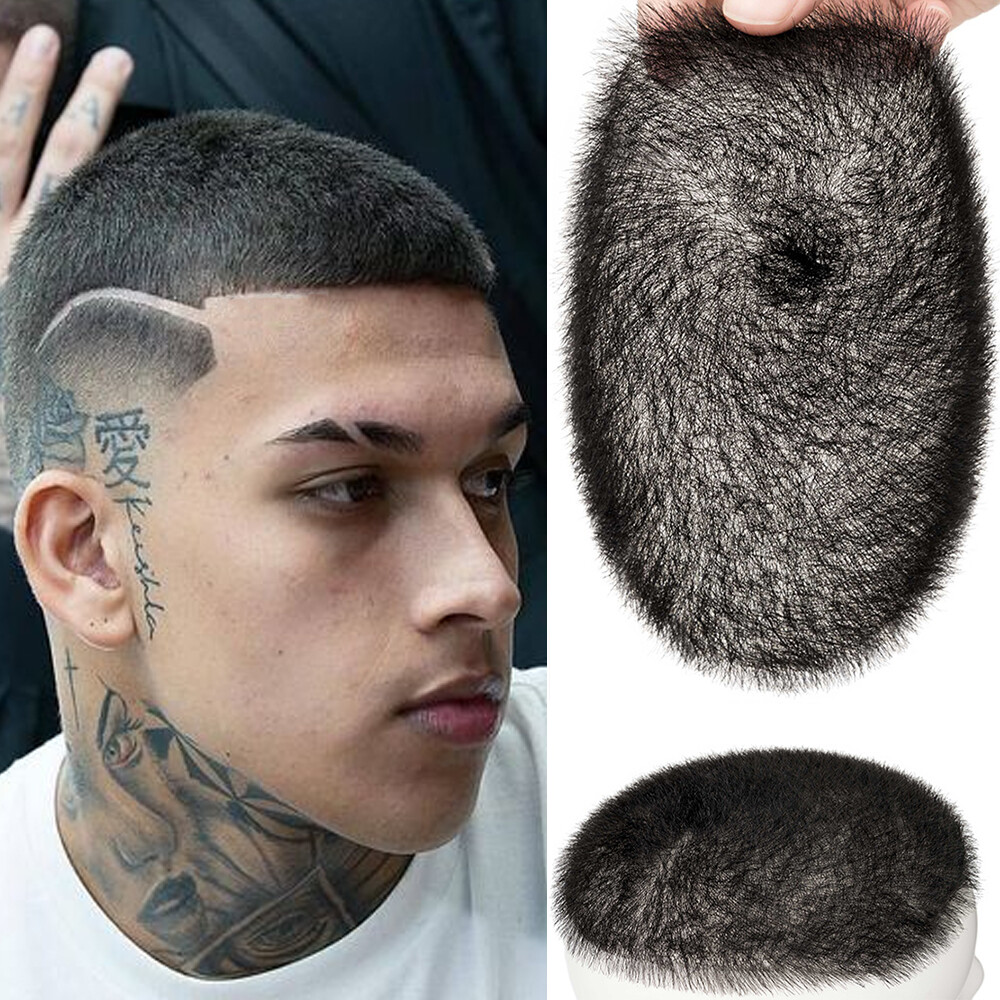 Mens Toupee Hairpiece PU Remy Hair System Replacement Buzz Cut Short Hair Wigs