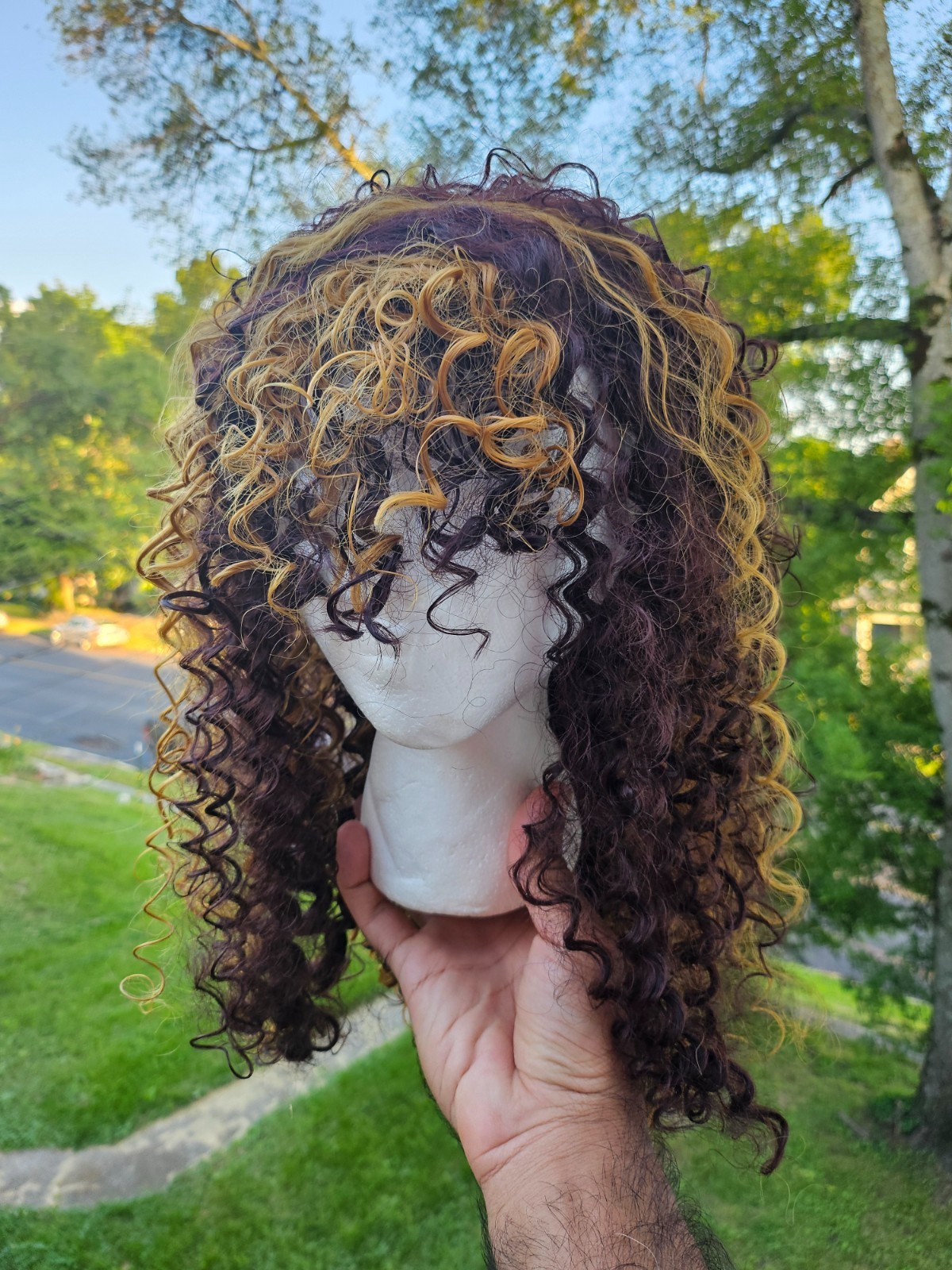 Women Wig Vintage Lazy Style High Temperature Fiber Golden Gradient Long Curly