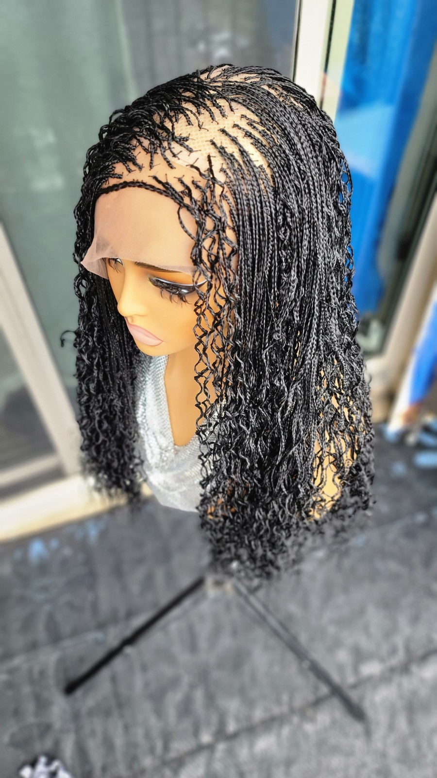 Braided Wig 22″ Micro Boho Braids Jet Black Full Lace Glueless Handmade Long NWT