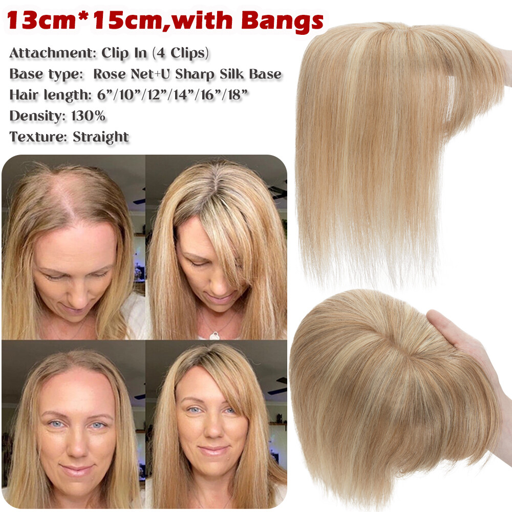 Clip In 100% Remy Human Hair Women’s Toupee Silk Top Hairpiece Topper 10CM*12CM
