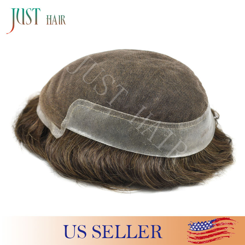 French Lace Front Mens Toupee Poly Skin Hairpieces Human Hair Replacement System