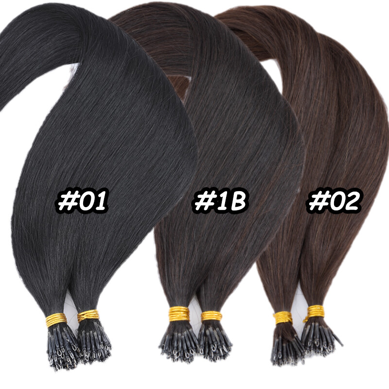 300PCS THICK 100% Remy Human Hair Extensions Nano Ring Micro Loop Beads Tip Hair