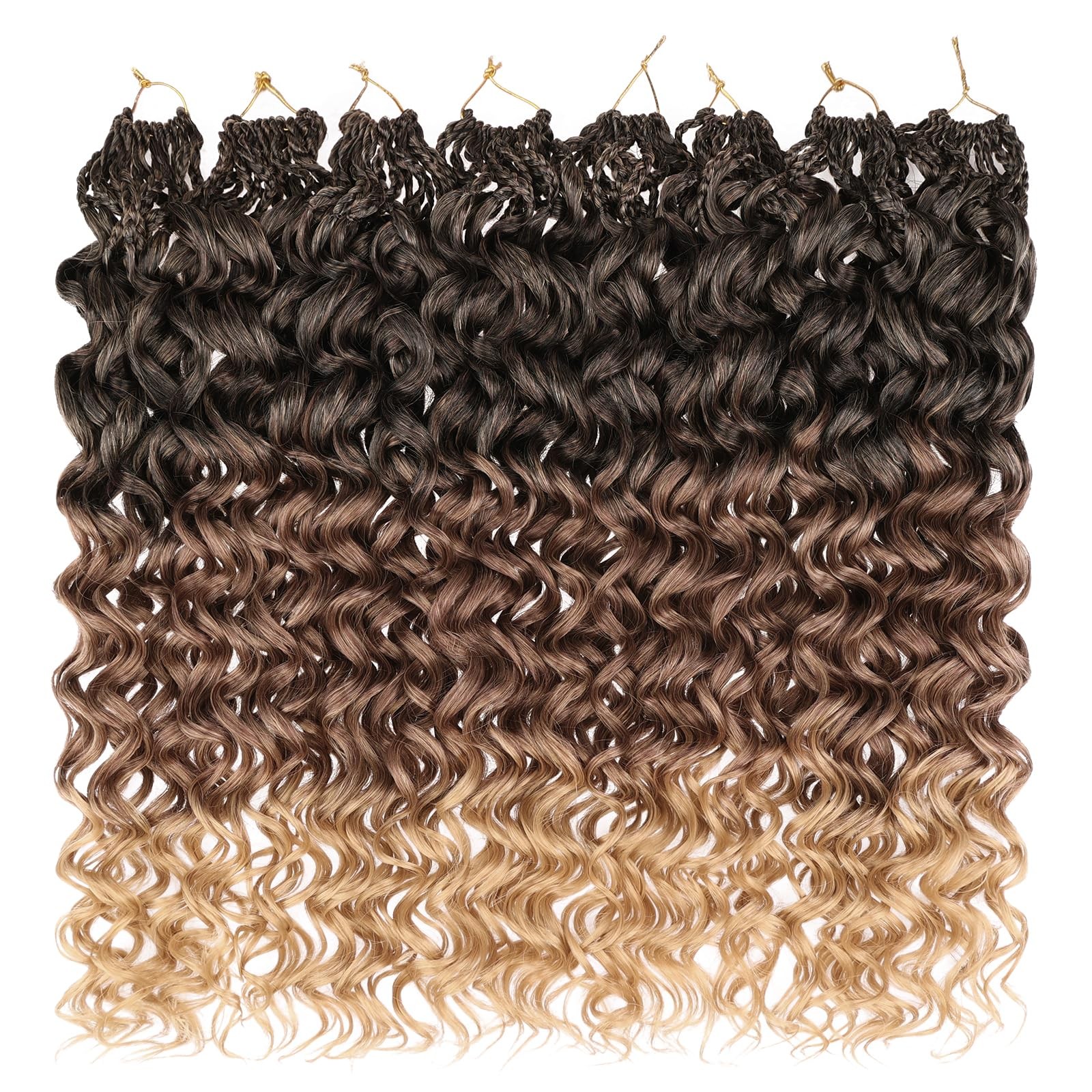Gogo Curl Crochet Hair 14 Inch 8 Packs Ombre Brown to Honey Blonde Ocean Wave…