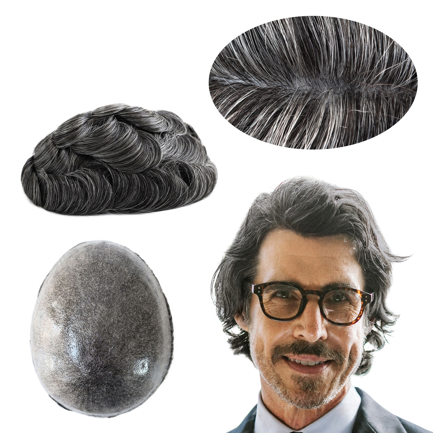 Mens Hair Replacement System Injection Skin Men Toupee Wig Hairpieces Human Hair