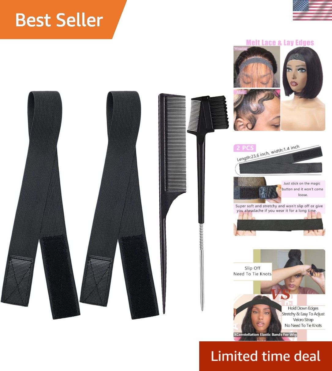 2 Pcs Adjustable No-Slip Wig Bands for Perfect Lace Melt – Includes Edge Tools