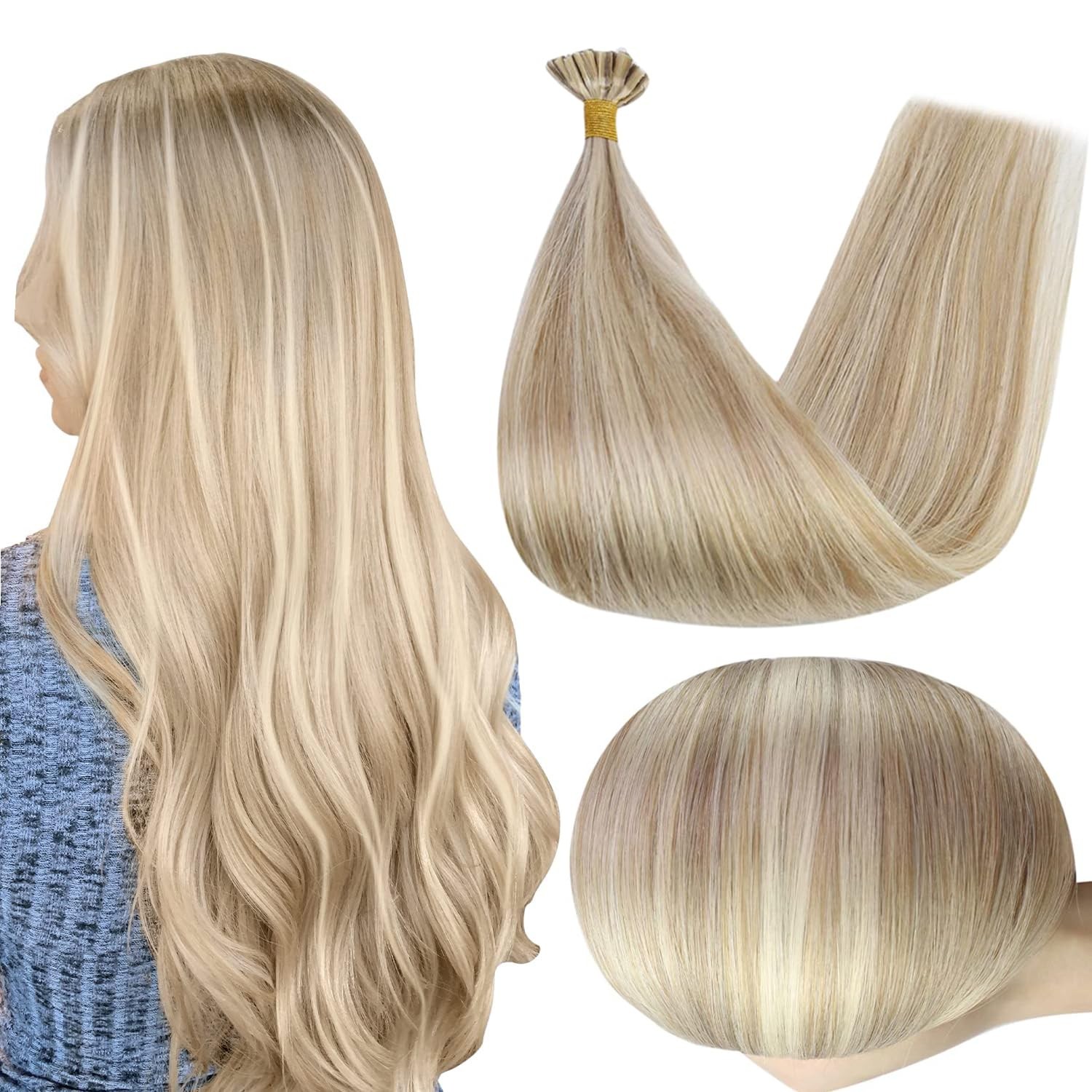 U Tip Hair Extensions Blonde Highlighted Ktip Human Hair Extensions 16 Inch P…