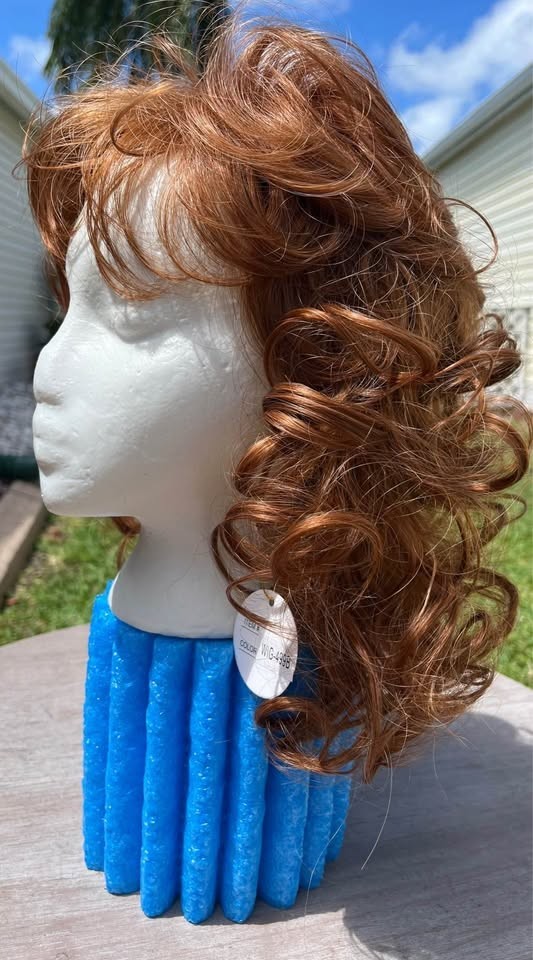 MAISI. 12″ Short Curly Red Head Wig. Synthetic. Average Size.