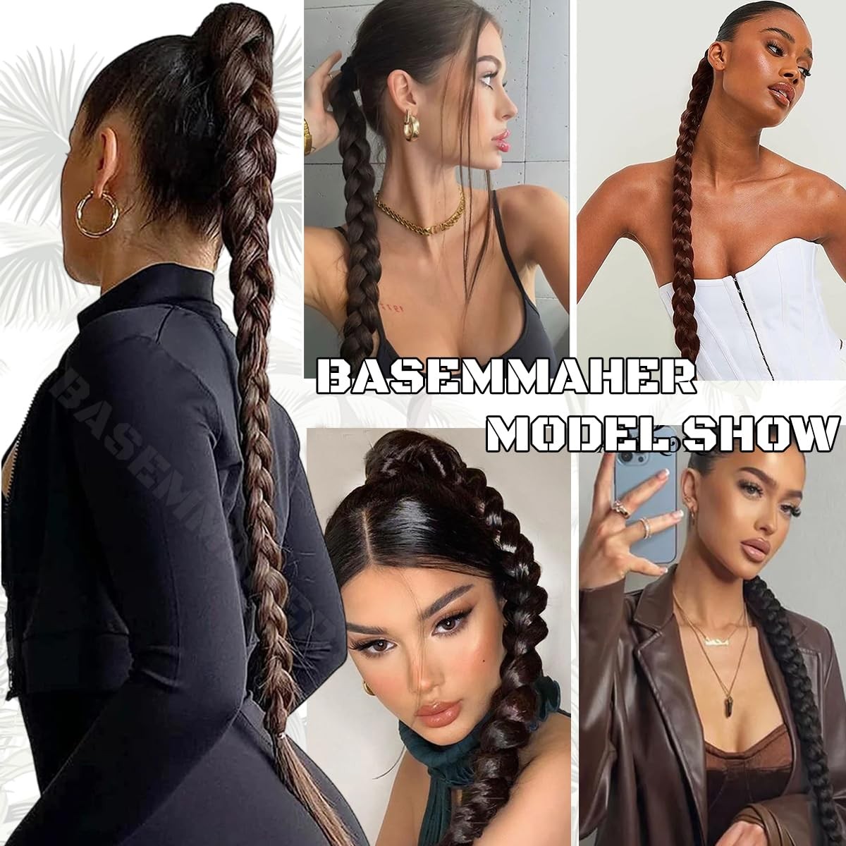 2Pcs Braided Ponytail Extensions with Hair Ties Soft Synthetic Hair Pieces St…