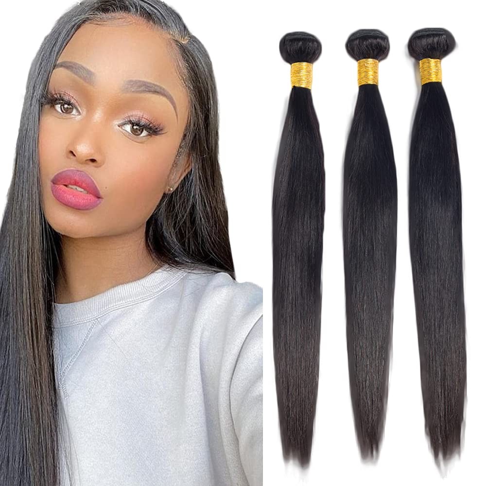 #1B Straight Bundles Human Hair 12 14 16 Inch Natural Black Straight Bundle H…