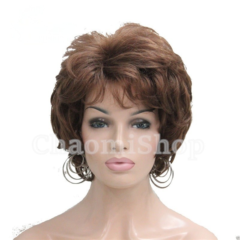 Women’s Wig Short Black Brown Grey Mix Curly Wave Ladies Daily Hair Wigs
