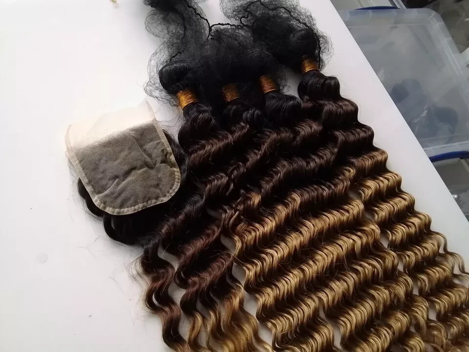 12A BRAZILIAN VIRGIN HUMAN HAIR 3TONES 32+32+32+32&26INCH CLOSURE 450g DEEP WAVE