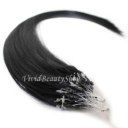 100 Micro Loop Ring Beads I Tip Indian Remy Human Hair Extensions Black #1 0.8g