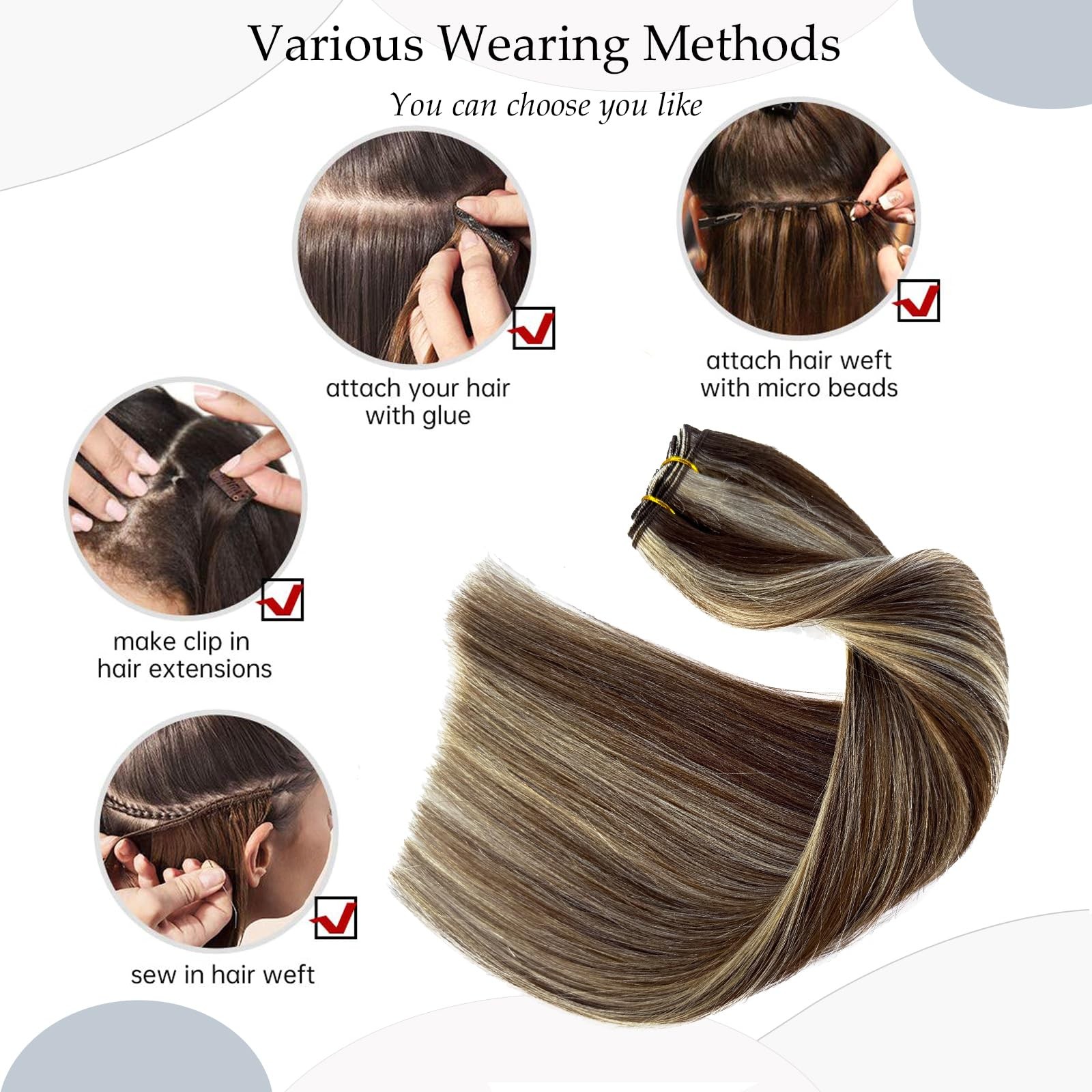 Ubetta 14″ 80G Sew-in Weft Human Hair Extensions – Soft, Natural, Virgin Hair