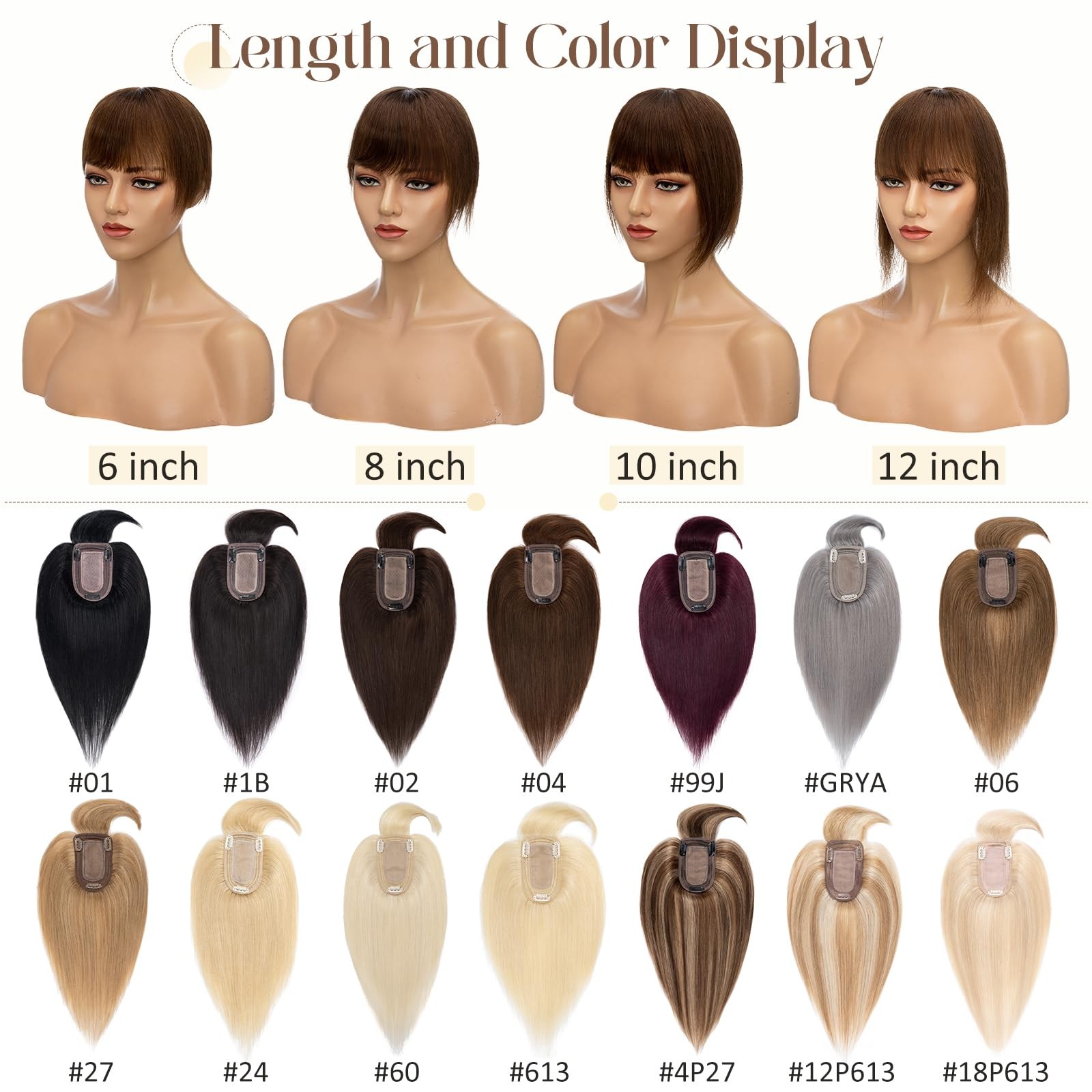 Rich Choices 100% Remy Human Hair Topper with Bangs for Women