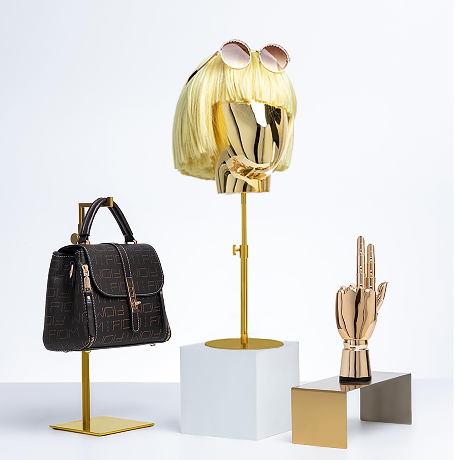 CHADWICK 20″ Chrome Wig Head Stand Mannequin Display for Wigs Hats Salon