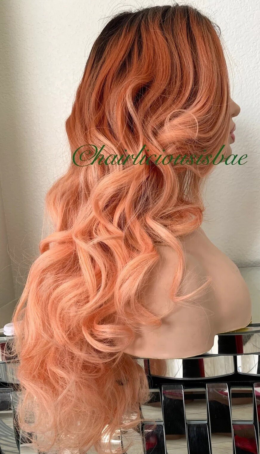 GORGEOUS Custom Ombré Peach Brown Wavy Soft Layered Long Wig – Lace Front 24”