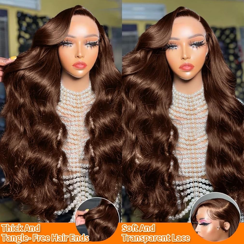 30″ 13×6 Chocolate Brown Lace Front Wig – HD Body Wave, 200% Density, Pre-Plucke
