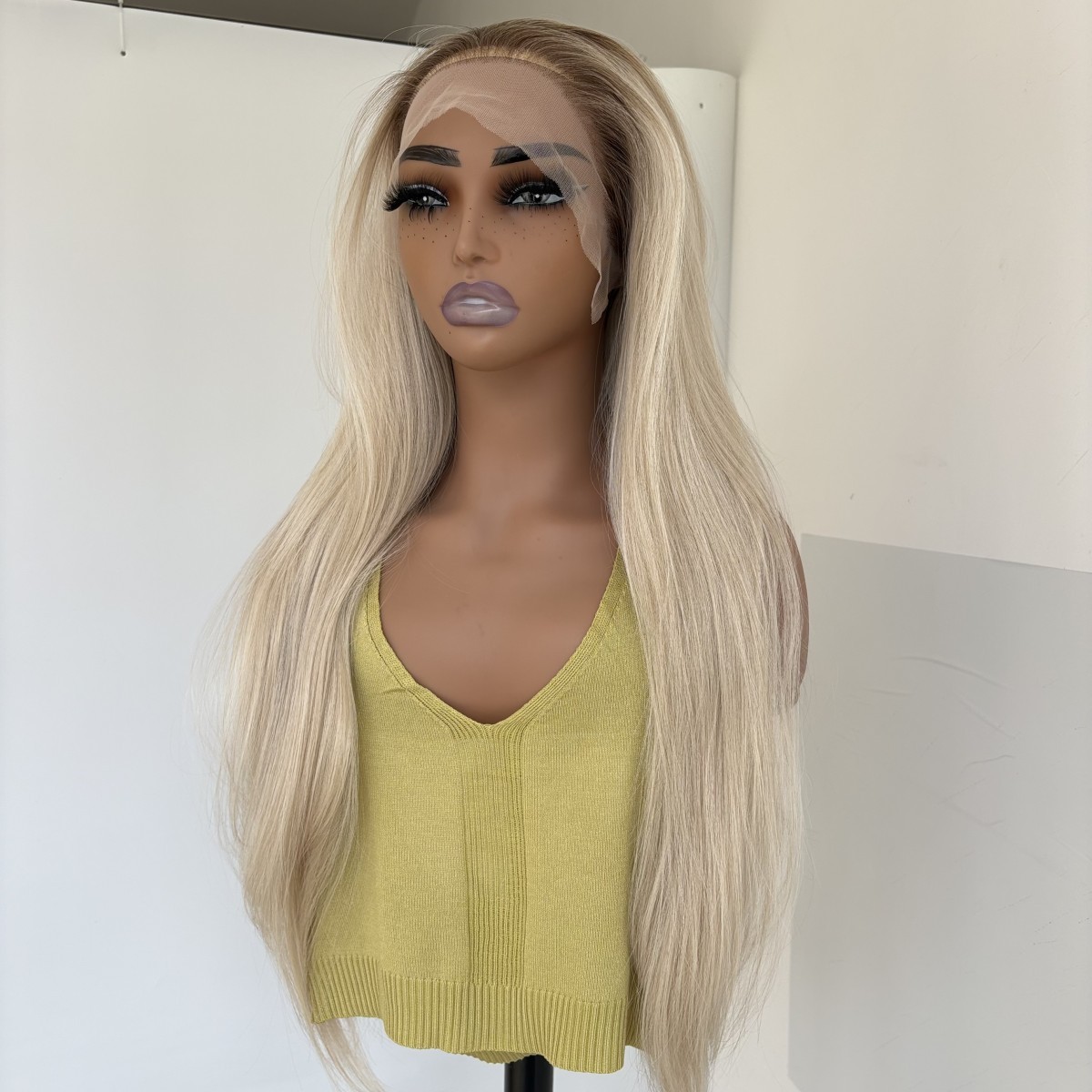Long Straight Highlight Blonde Women Lace Frontal Wig Synthetic Hair
