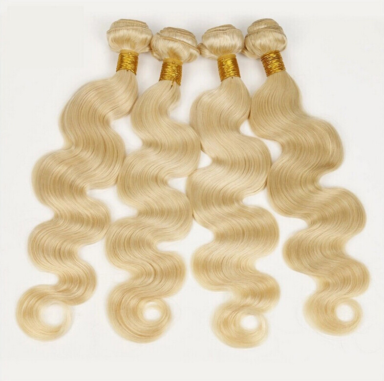 613 Blonde Human Hair 3 Bundles Brazilian Body Wave Weave Extensions 50G Per USA